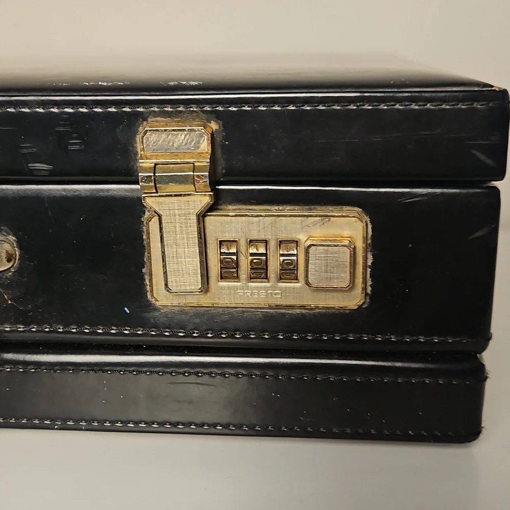 Vintage Black Presto Leather Briefcase Bag with Gold Accents Mens VTG Luggage
